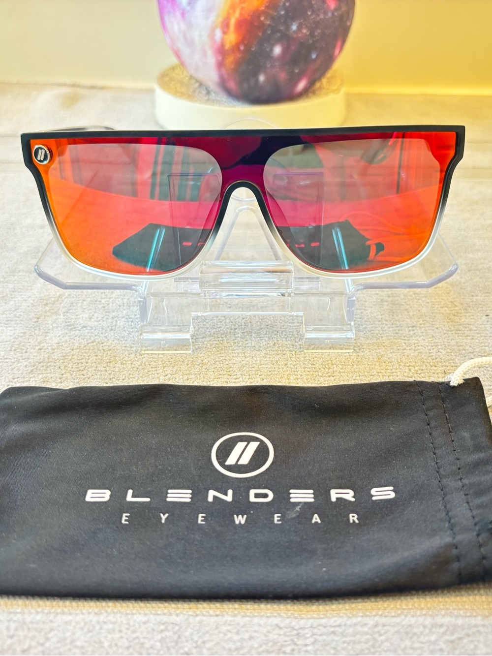 Blenders Red Explosion Polarized Mirrored Shield Sunglasses Blue Frame Red Lens